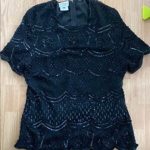 Preowned Black Sequin  occasional Embellished Blouse 2 X Read